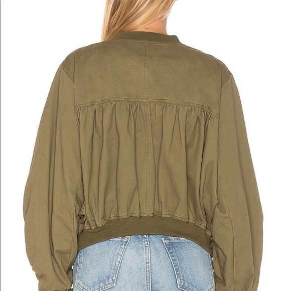 J.O.A. Anthropologie Ruffle Trim Oversized Bomber Jacket in Olive Green - M - Picture 4 of 8